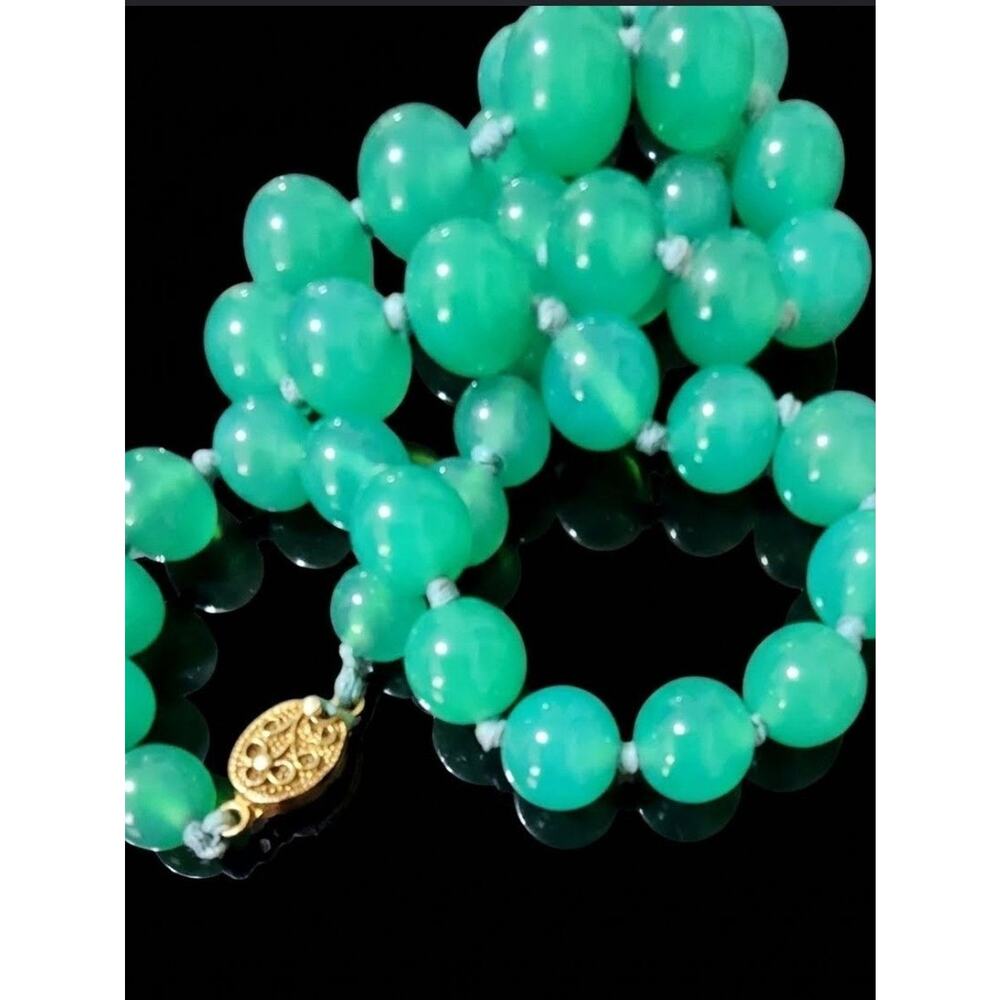 VINTAGE JUMBO CHRYSOPRASE GRADUATED BEAD NECKLACE 22” 14.4mm - Picture 3 of 6